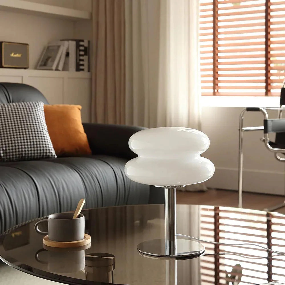 Mochi –  Japandi Style Table Lamp, Minimalist Cushion Glass Design