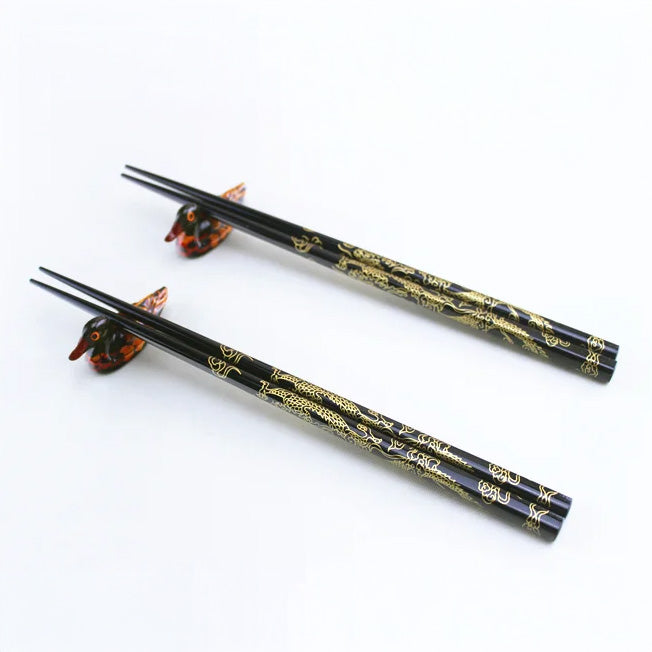 Kinryu – Japanese Dragon Chopsticks Gift Set, Teak Wood with Duck Holders