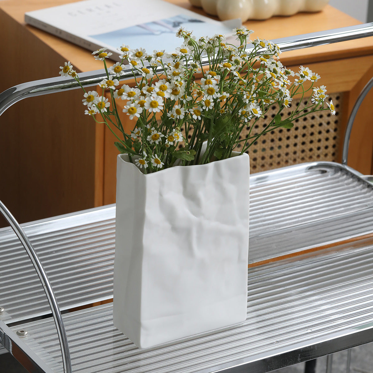 Washi – Ceramic Flower Vase, Handcrafted Japandi Paper Bag Design