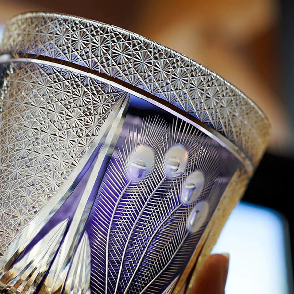 Kujaku – Edo Kiriko Whiskey Glass, Traditional Japanese Peacock Design