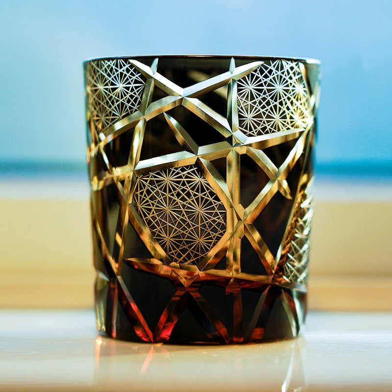 Tsuru – Edo Kiriko Crystal Whiskey Glass, Hand-Cut Lightning Crane Pattern
