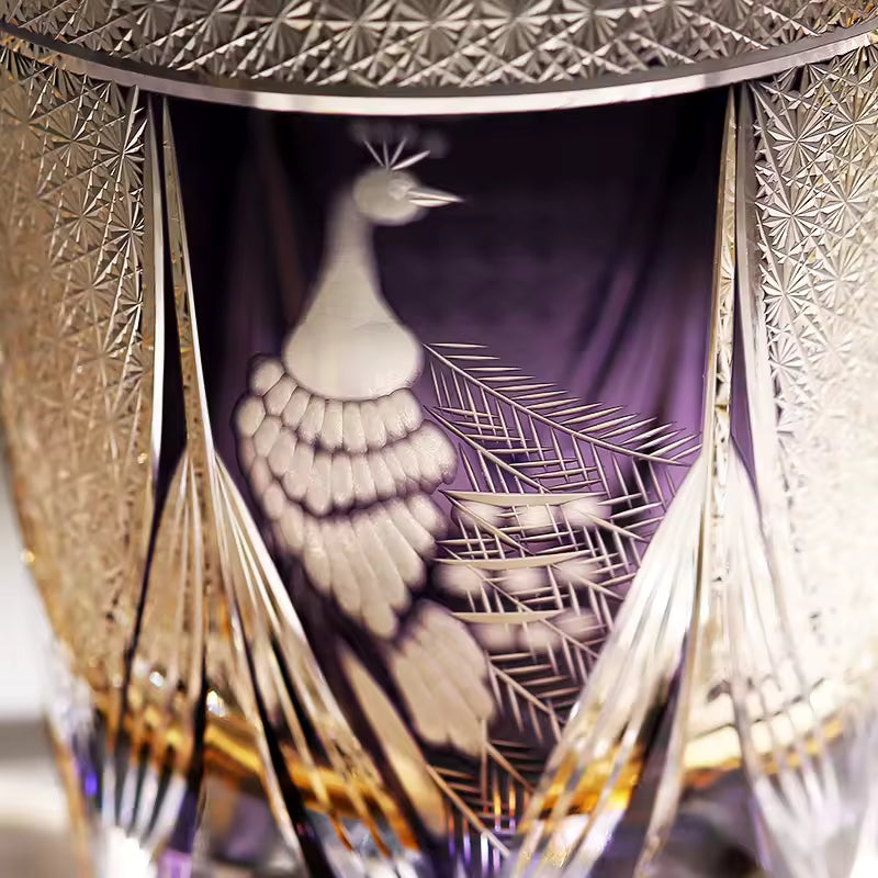 Kujaku – Edo Kiriko Whiskey Glass, Traditional Japanese Peacock Design