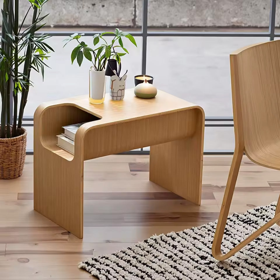 Ame – Japanese Wooden Side Table, Japandi Style Curved Design