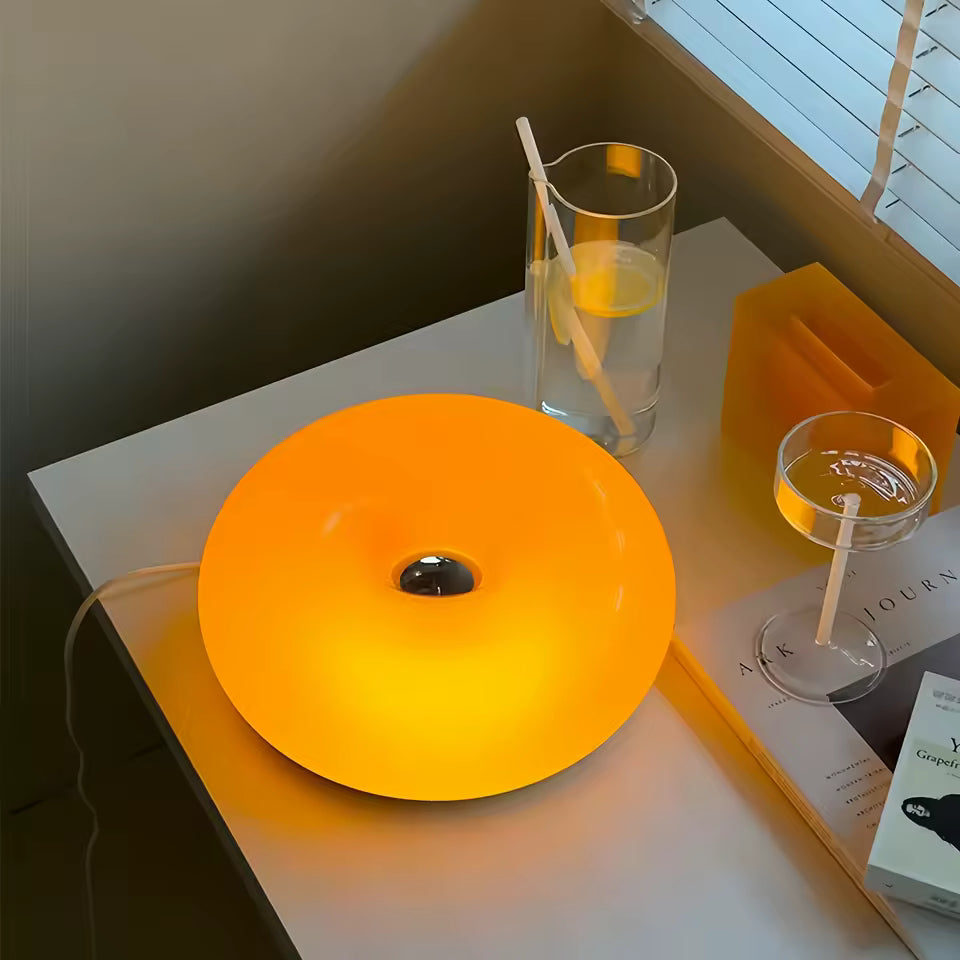 Maru – Japandi Style Table Lamp, Modern Round Glass Design, Donut Lamp