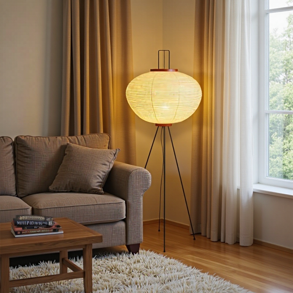 Kumo – Japandi Style Floor Lamp, Wabi-Sabi Paper Lamp with Tripod Stand