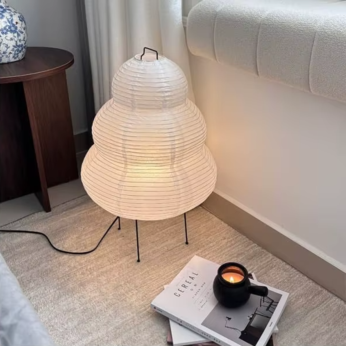 Mangetsu – Japandi Style Floor Lamp, Wabi-Sabi Paper Lamp